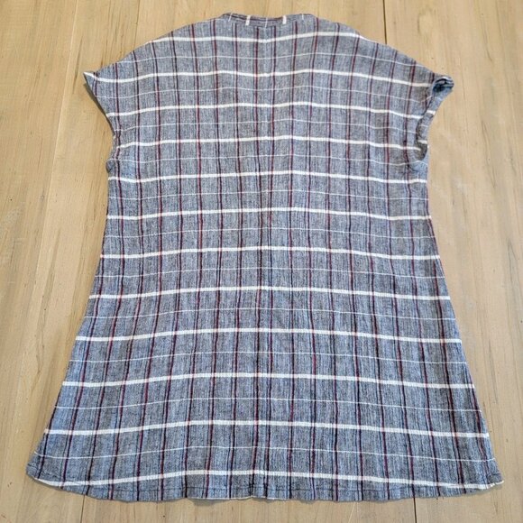 POETRY Dress Linen Blend MIDI Shirt U.S. 2 Lagenlook Relaxed Fit Plaid - Picture 10 of 10